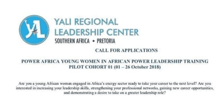 YALI Power Africa Young Women in African Power Leadership Training Programme 2018 for young Africans (Fully Funded to South Africa)