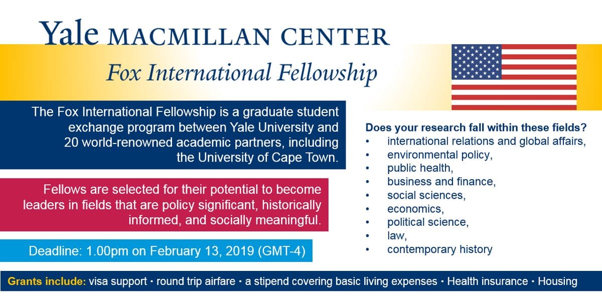 Yale Fox International Fellowship 2019 college student exchange program (Completely Moneyed to United States)