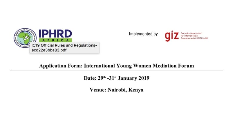 Apply to participate in International Young Women Mediation Online Forum 2019 (Fully-funded to Nairobi, Kenya)