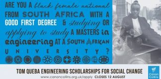 Canon Collins Trust 2019 Tom Queba Engineering Scholarships for Social Modification (Moneyed research study in South Africa)