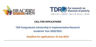 TDR Postgraduate Scholarship in Application Research Study 2020/2021(Fully-funded)