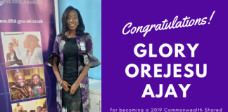 Glory Orejesu Ajay from Nigeria is Now a 2019 Commonwealth Shared Scholar!