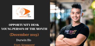 Durwin Ho from Singapore is OD Young Person of the Month for December 2019!