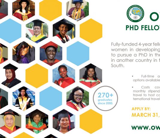 OWSD PhD Fellowships 2020 for Women Scientists from Science and Technology lagging Countries (Fully Funded)