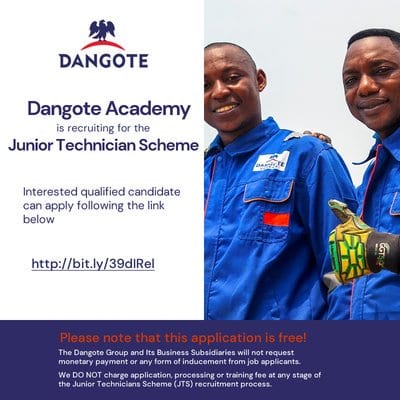 Dangote Academy Junior Technician Scheme 2020 for young Nigerians