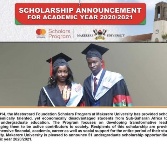 Deadline Extended: Makerere University MasterCard Foundation Scholars Program 2020/2021 for Undergraduate Study in Uganda (Fully Funded)