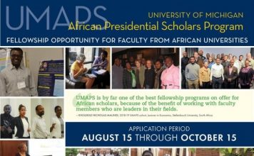 University of Michigan African Presidential Scholars Program 2021/2022 Fellowship for Faculty from African Universities  (Fully Funded to the University of Michigan in Ann Arbor, Michigan, USA)