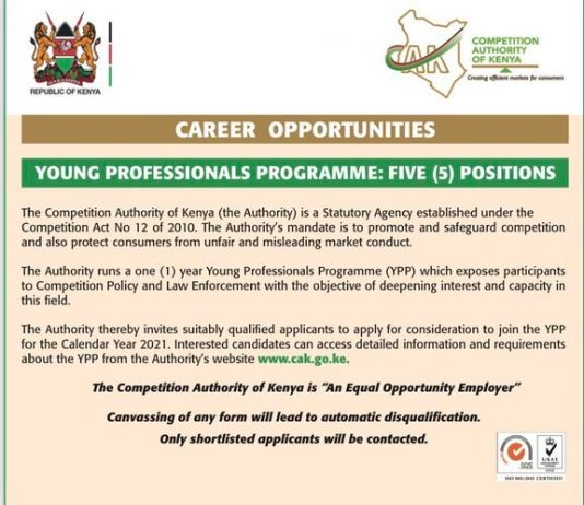 Competition Authority of Kenya Young Professional Programme (YPP) 2020/2021 for young Kenyans
