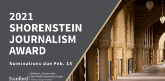 Call for Nominations: Shorenstein Journalism Award 2021 (US $10,000 prize)