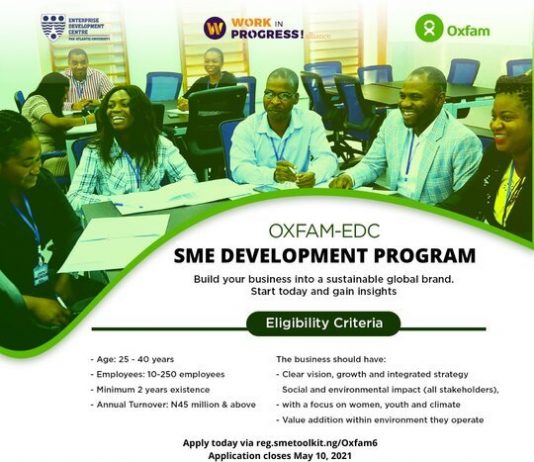 Oxfam-EDC SME Impact Program 2021 for young Nigerian Entrepreneurs.