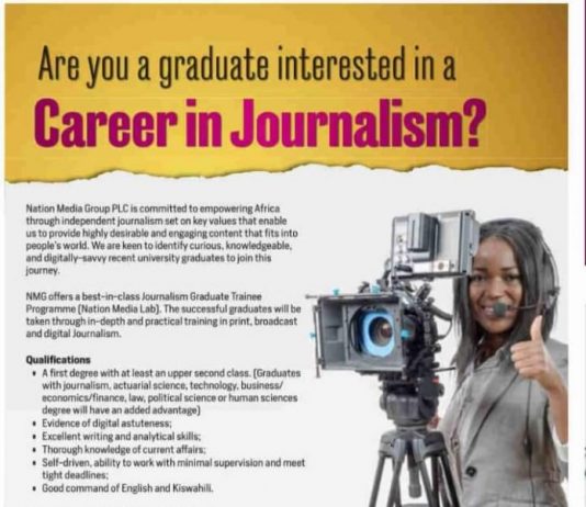 Nation Media Group Journalism Graduate Trainee Programme 2021 (Media Lab) for young graduates.