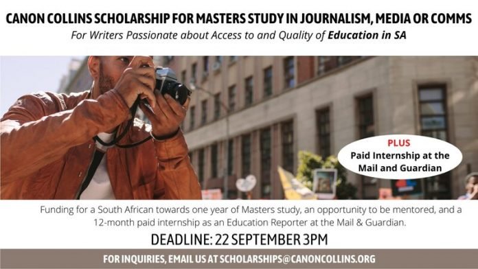 2022 Canon Collins Scholarship in Education Journalism (Fully Funded Masters study in Journalism, Communications or Media studies)