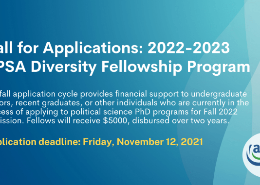 American Political Science Association (APSA) Diversity Fellowship Program 2022/2023 (Up to $5,000)