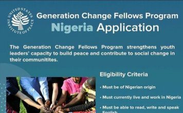 The USIP Generation Change Fellows Program (GCFP) 2022 for Nigerian youth Leaders (Fully Funded to Abuja, Nigeria)
